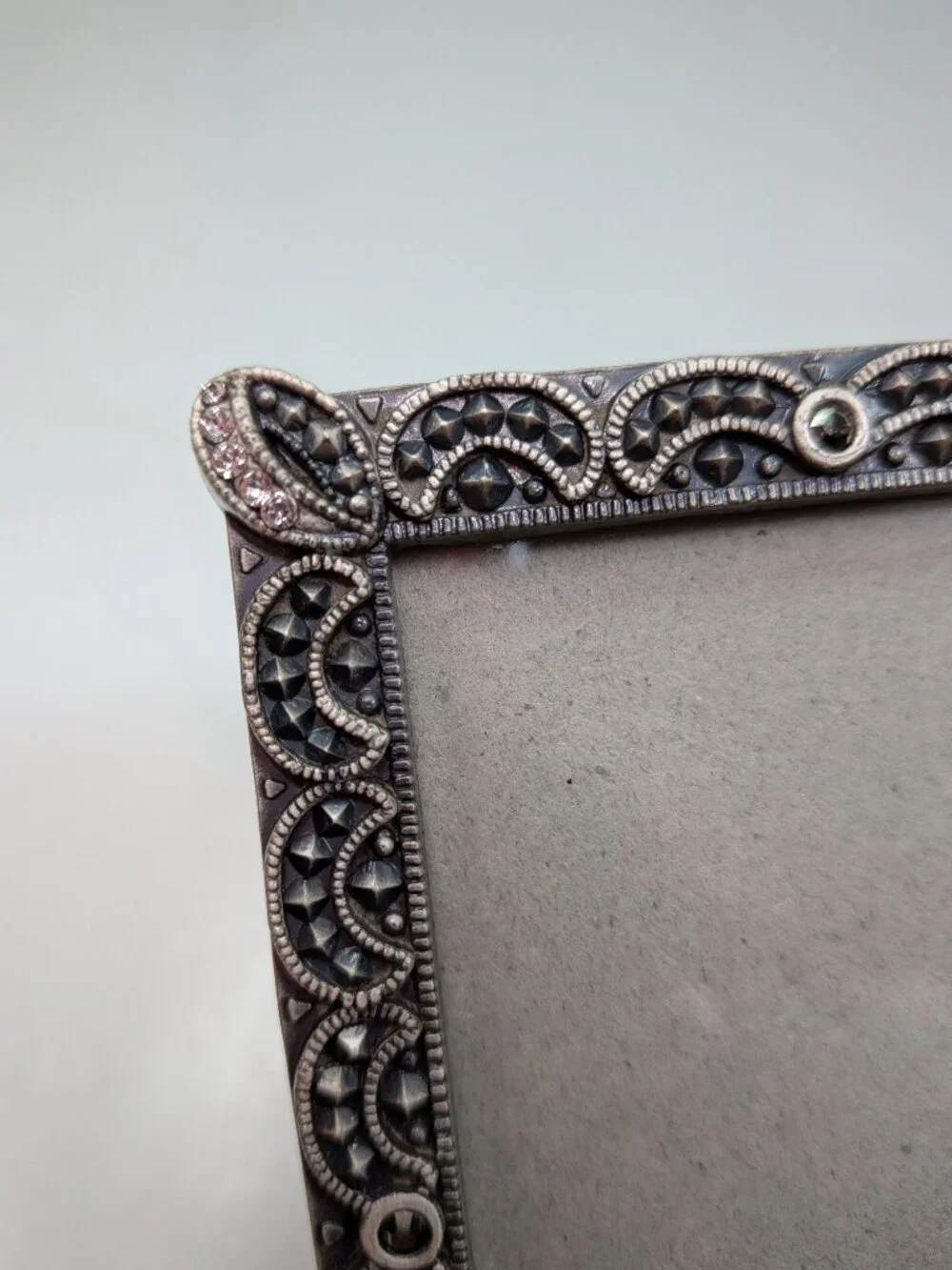 VTG Burnes of Boston Jeweled Mini Picture Frames Trio Pewter Tone Set of 3